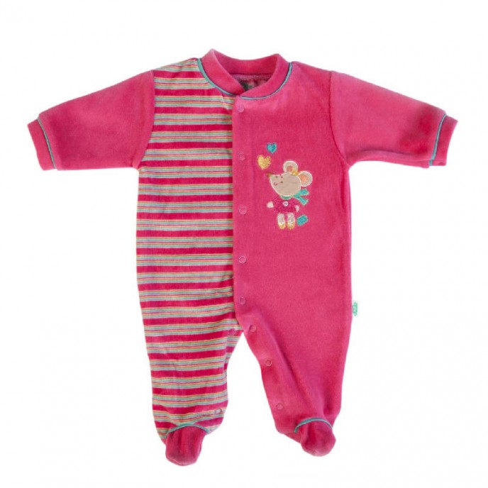 Babygrow Velour Fuchsia Stripe