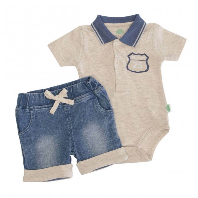 Set 2pc Body & Shorts Ecru Denim