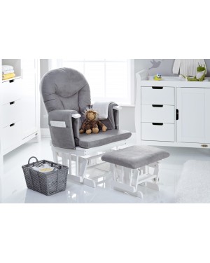 Obaby Deluxe Reclining Glider Chair and Stool White with Grey