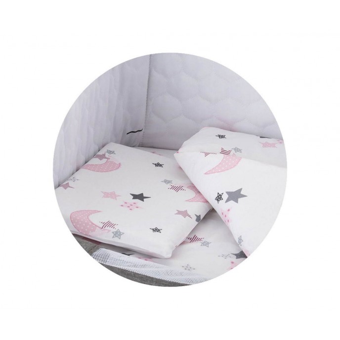 Chipolino Bedside Crib Bedding Set White Pink Moon