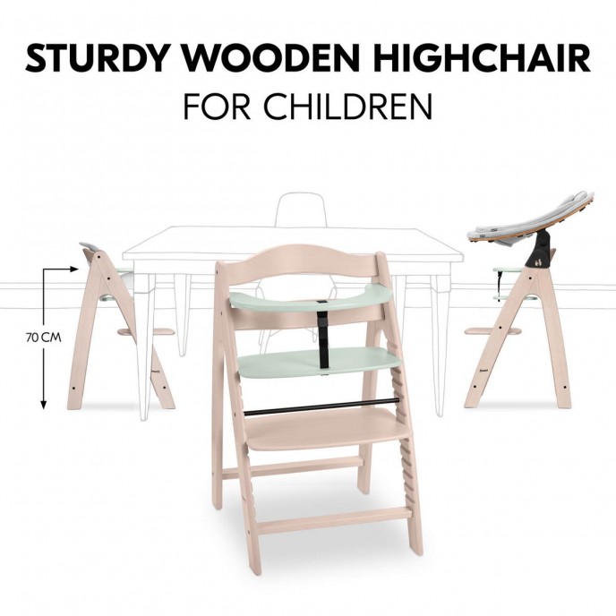 Hauck Arketa Wooden Highchair Beech White Washed and Mint (up to 130kg)