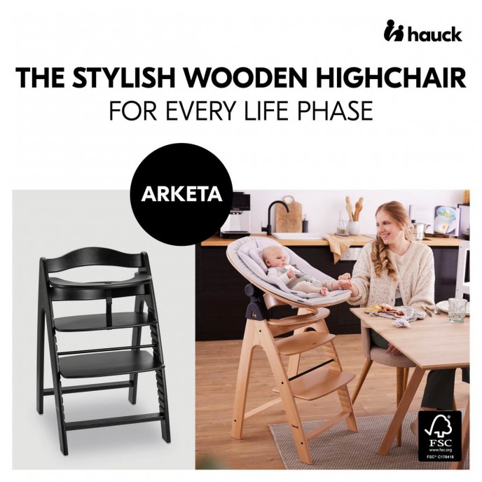 Hauck Arketa Wooden Highchair Beech Black Washed (up to 130kg)