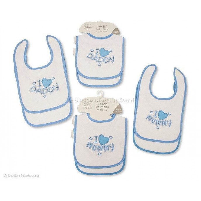 Nursery Time Bibs 2pk Love Mummy Daddy Blue