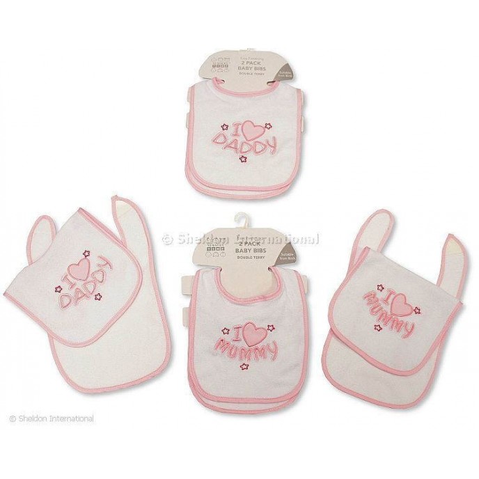 Nursery Time Bibs 2pk Love Mummy Daddy Pink