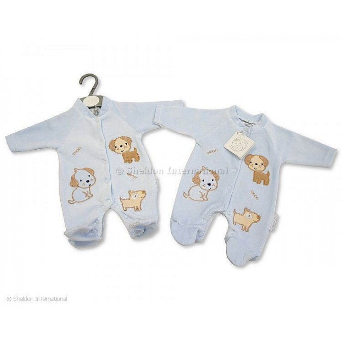 Babygrow Velour Woof Blue