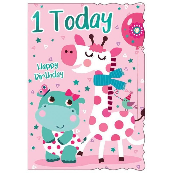 Card Birthday 1 Today Giraffe Girl