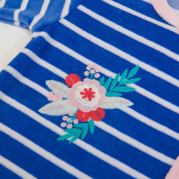 Babygrow Organic Velour Blue Striped Flower 0m