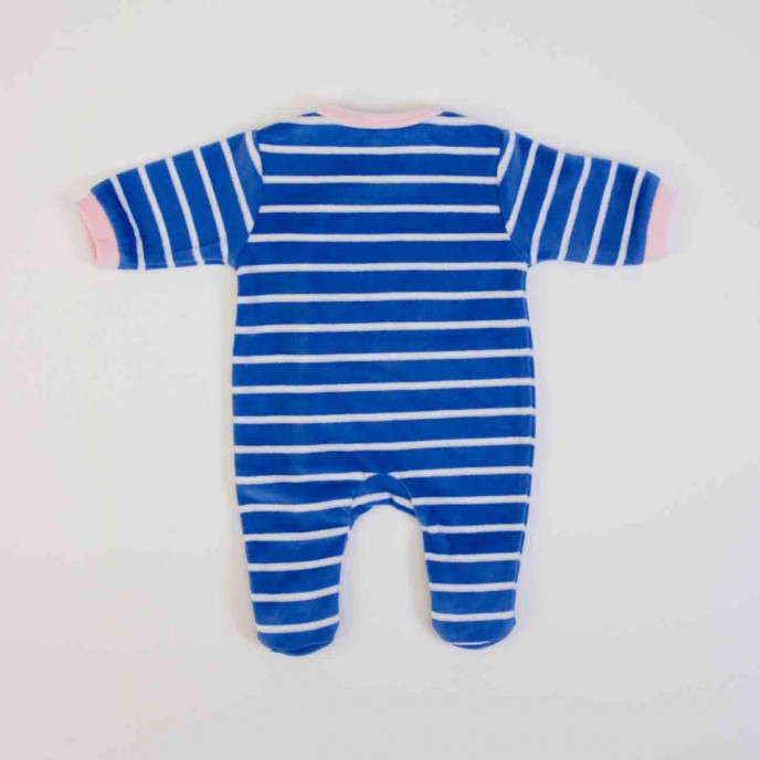 Babygrow Organic Velour Blue Striped Flower 0m