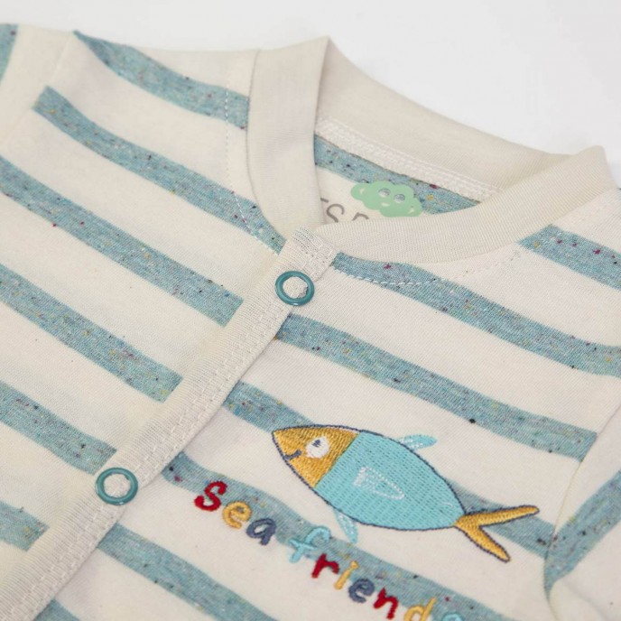 Babygrow Organic Cotton Teal Stripe Fish 0m