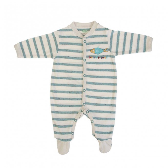 Babygrow Organic Cotton Teal Stripe Fish 0m