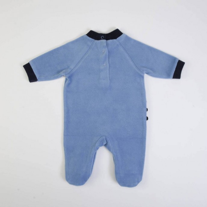 Babygrow Organic Velour Blue Dino Rawr 0m