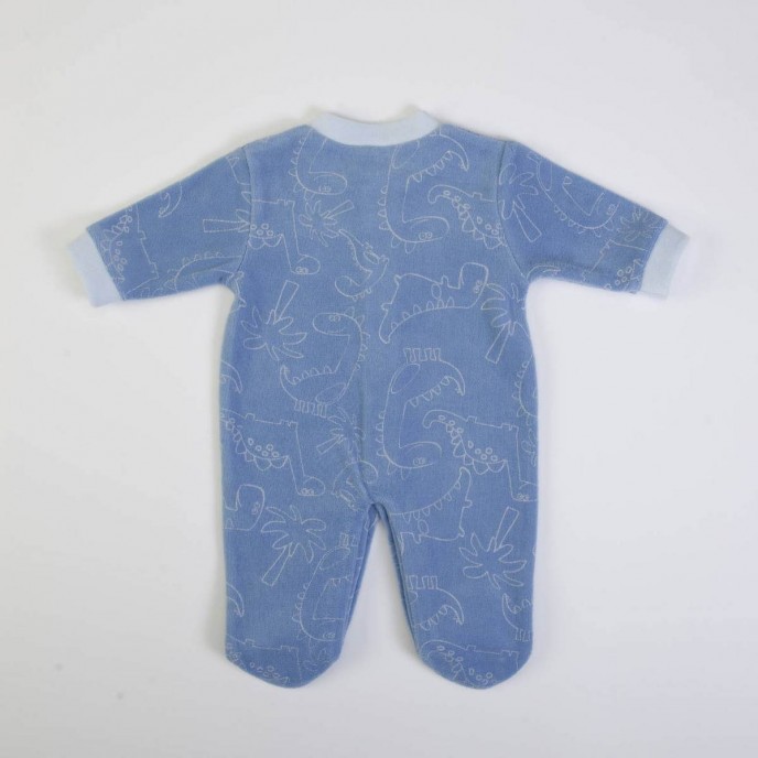 Babygrow Organic Velour Blue Dino 0m