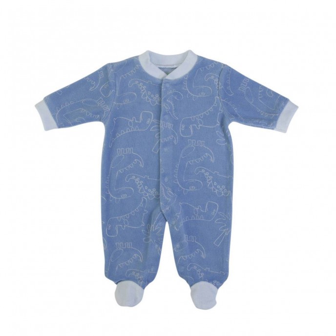 Babygrow Organic Velour Blue Dino 0m