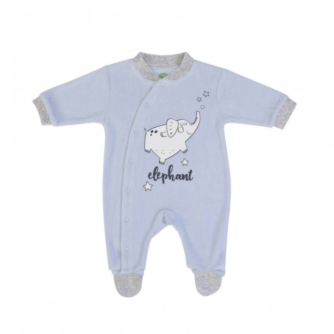 Babygrow Velour Blue Elephant 0m