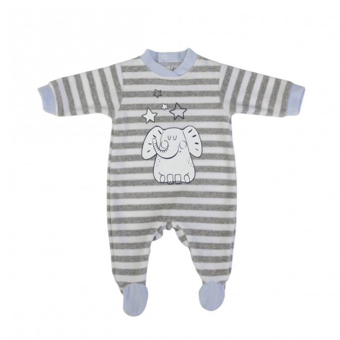 Babygrow Velour Grey Stripe Elephant 1m