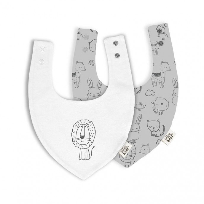 Interbaby Bib Bandana 2pk Animals Grey