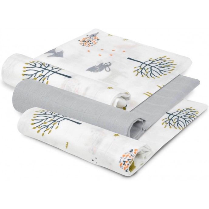 Interbaby Muslins 3pk Bamboo Fox Grey