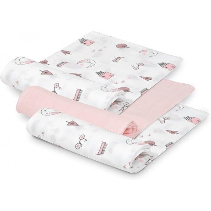 Interbaby Muslins 3pk Bamboo Moon Pink