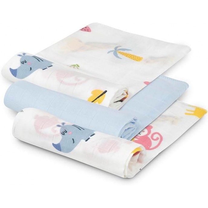 Interbaby Muslins 3pk Bamboo Jungle Blue