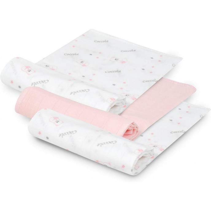 Interbaby Muslins 3pk Bamboo Bear Pink