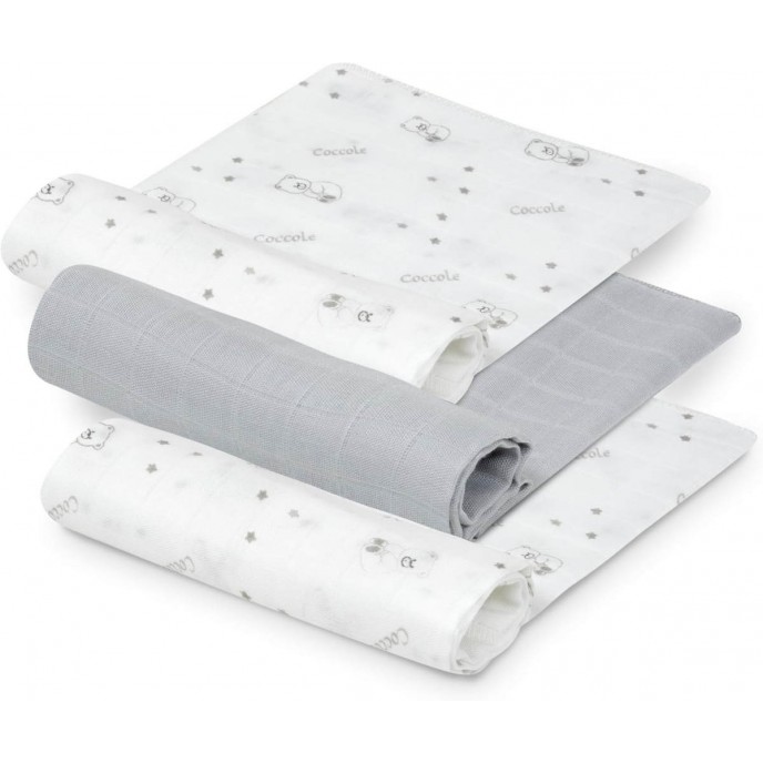 Interbaby Muslins 3pk Bamboo Bear Grey