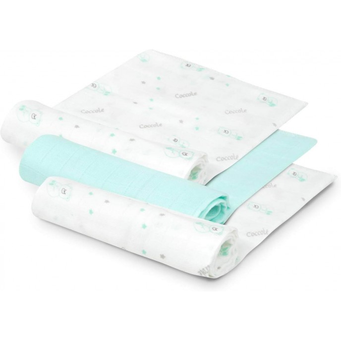 Interbaby Muslins 3pk Bamboo Bear Mint