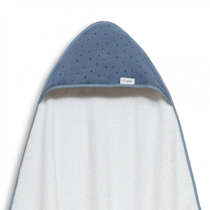 Interbaby Hooded Towel Muslin White Dark Blue