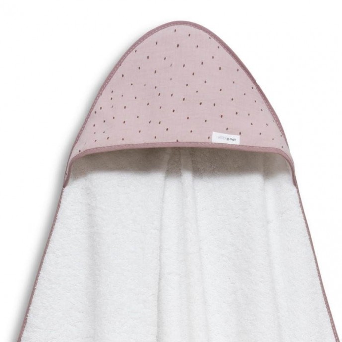 Interbaby Hooded Towel Muslin White Dark Pink