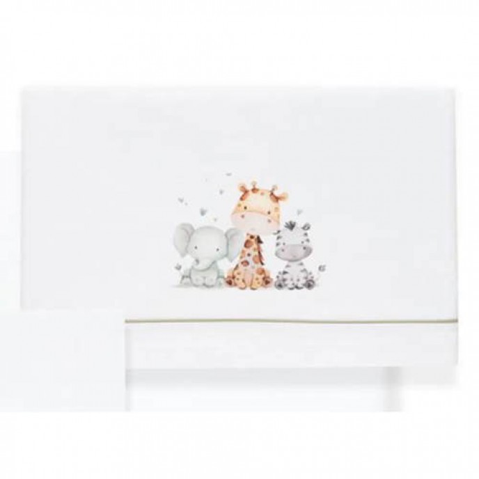 Interbaby Cot Sheets Set Cotton Animals White/Grey