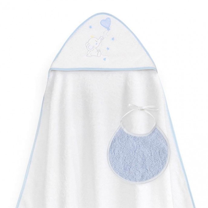 Interbaby Hooded Towel Elephant White Blue