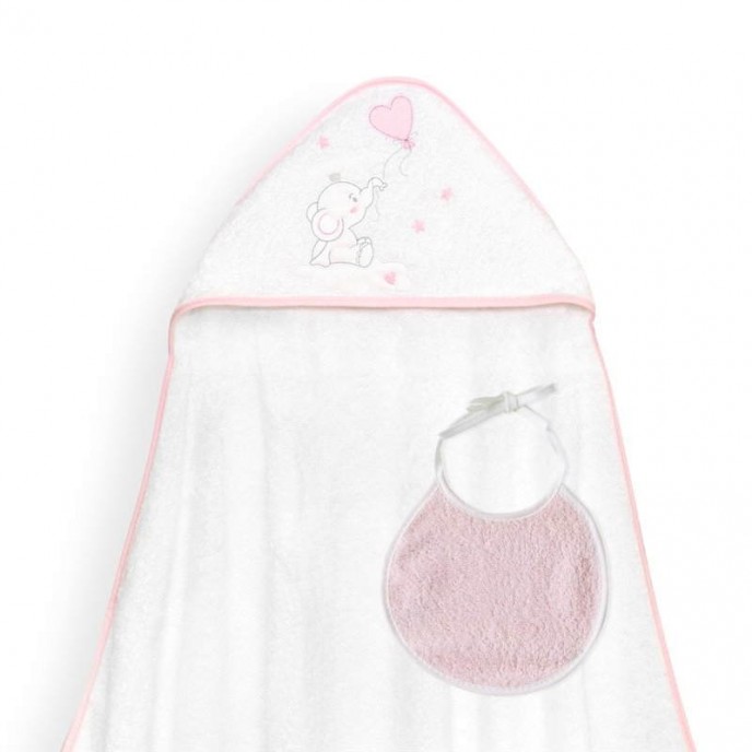 Interbaby Hooded Towel Elephant White Pink