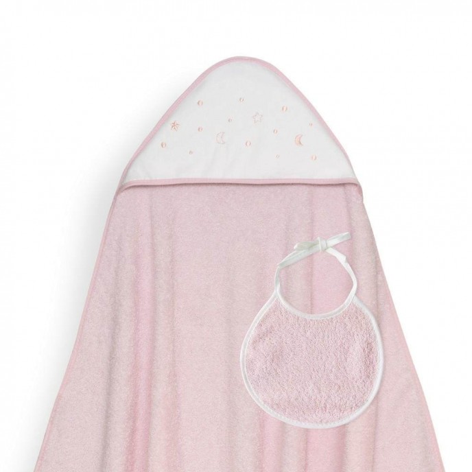 Interbaby Hooded Towel Moon Stars Pink