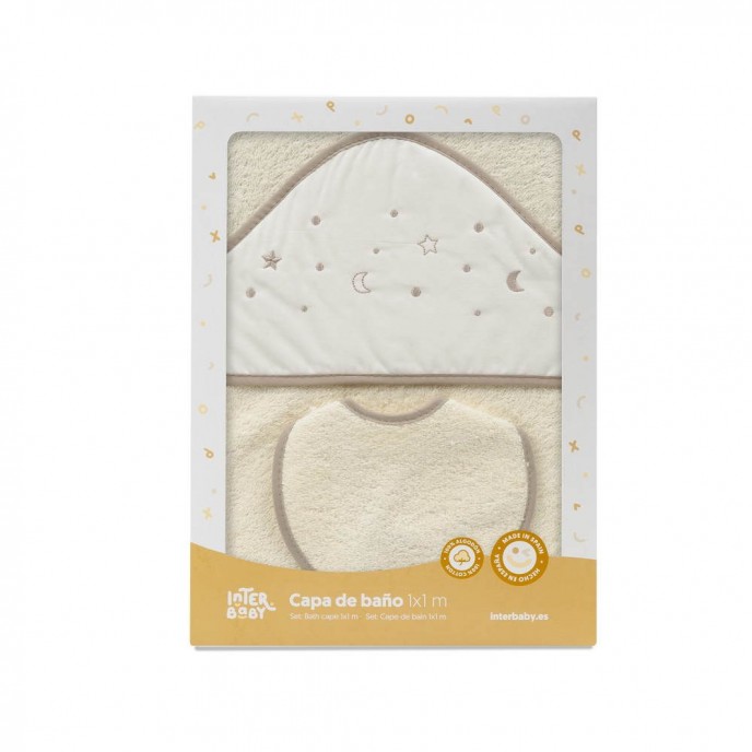 Interbaby Hooded Towel Moon Stars Beige