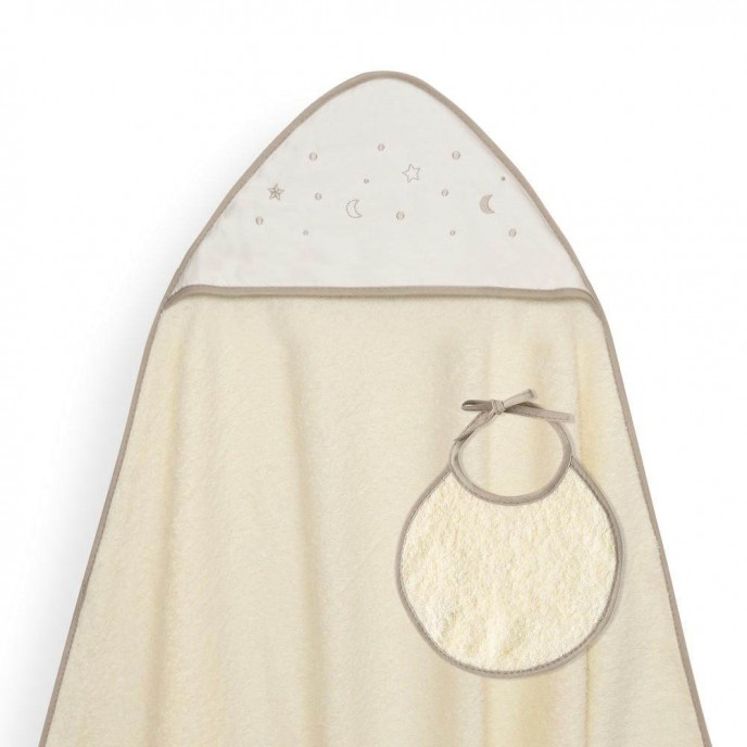 Interbaby Hooded Towel Moon Stars Beige