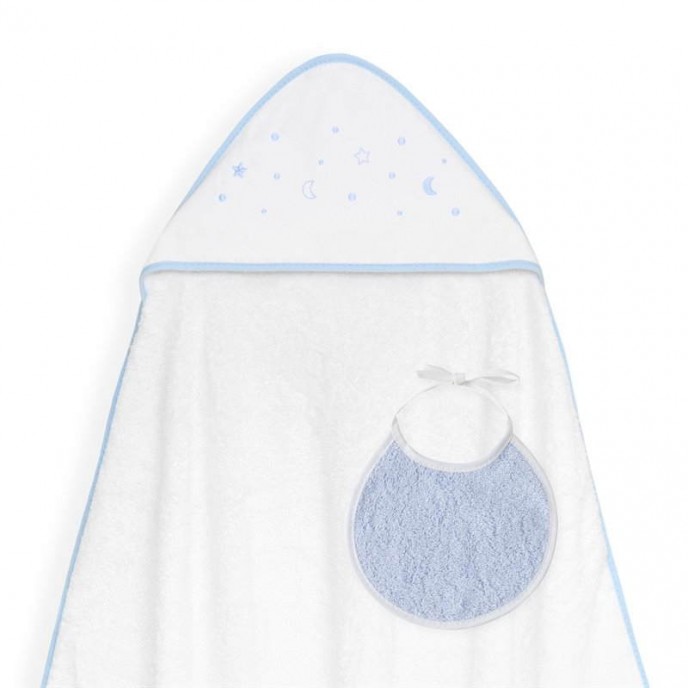 Interbaby Hooded Towel Moon Stars White Blue