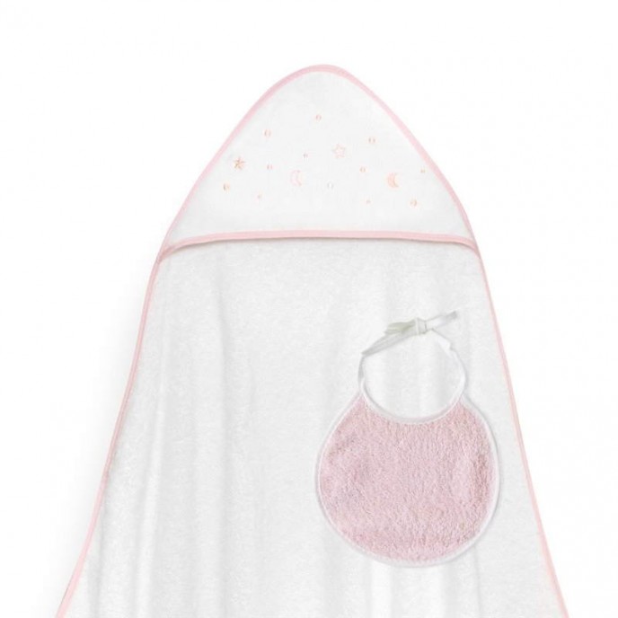 Interbaby Hooded Towel Moon Stars White Pink