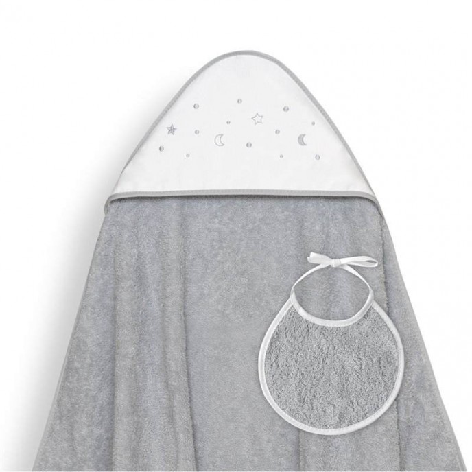 Interbaby Hooded Towel Moon Stars Grey