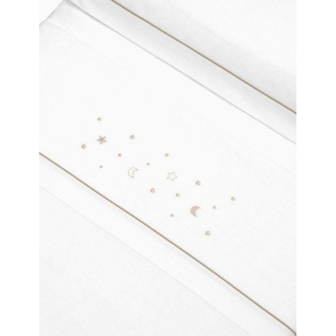 Interbaby Cot Sheets Set Flanelle Stars White/Beige