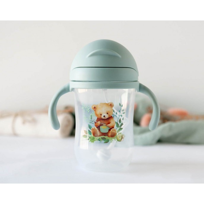 Kiokids Weighted Straw Cup 300ml Sage Bear