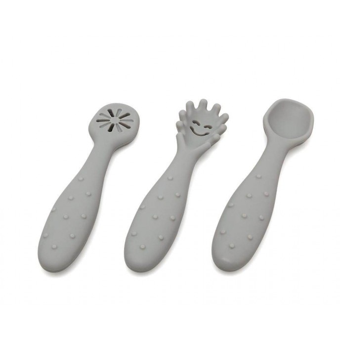 Kiokids Silicone Starter Cutlery Set 3pc Gray