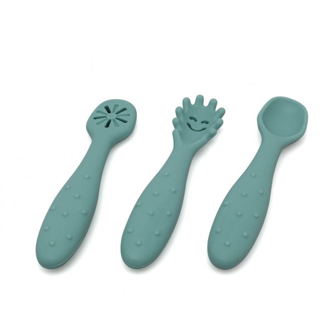 Kiokids Silicone Starter Cutlery Set 3pc Sage