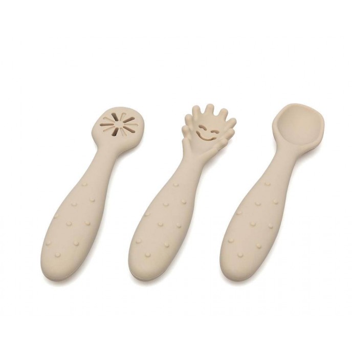 Kiokids Silicone Starter Cutlery Set 3pc Beige