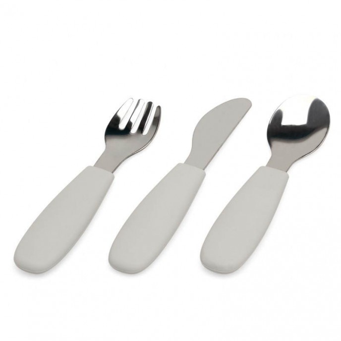 Kiokids Silicone and Metal Cutlery Set 3pc Grey