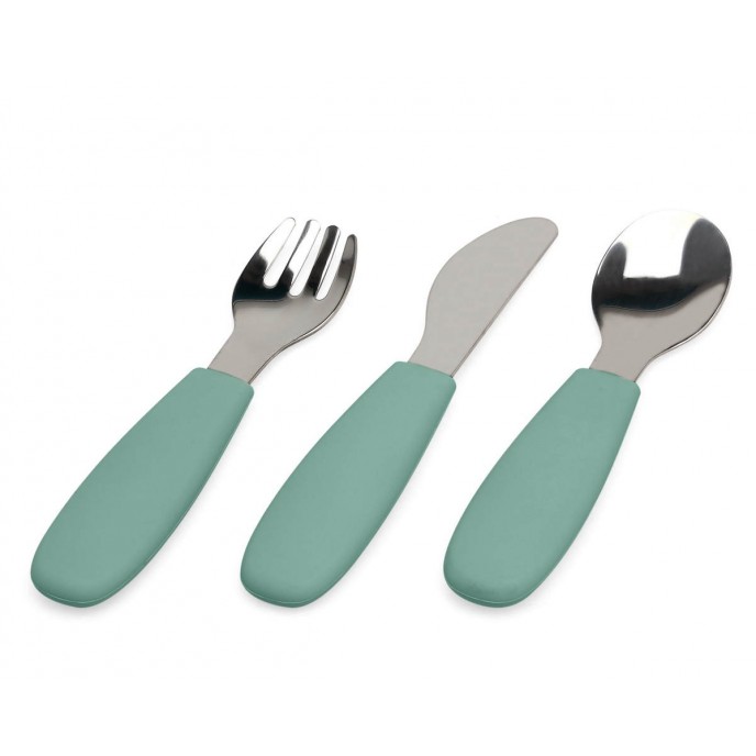 Kiokids Silicone and Metal Cutlery Set 3pc Sage