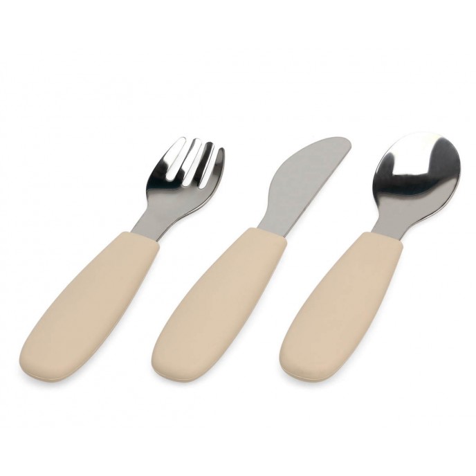 Kiokids Silicone and Metal Cutlery Set 3pc Beige