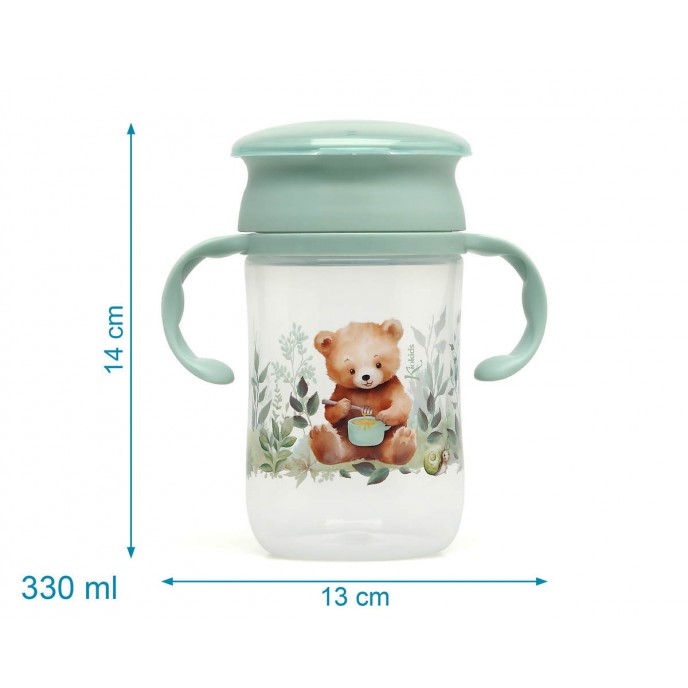 Kiokids Trainer Sippy 360 Cup 300ml Sage Bear