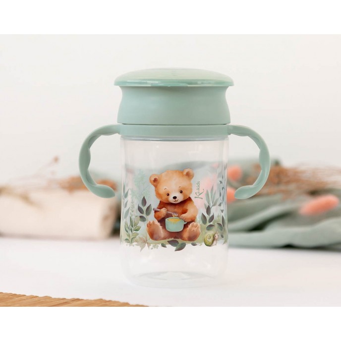 Kiokids Trainer Sippy 360 Cup 300ml Sage Bear