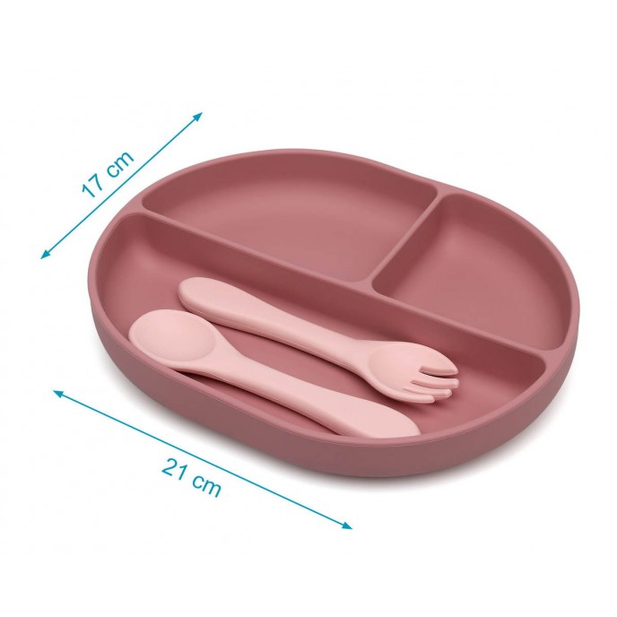 Kiokids Silicone Plate and Cutlery Set 3pc Pink