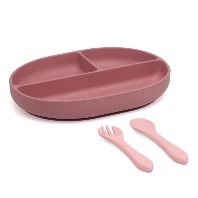 Kiokids Silicone Plate and Cutlery Set 3pc Pink