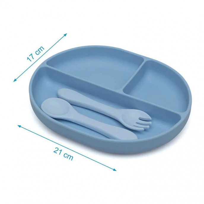 Kiokids Silicone Plate and Cutlery Set 3pc Blue